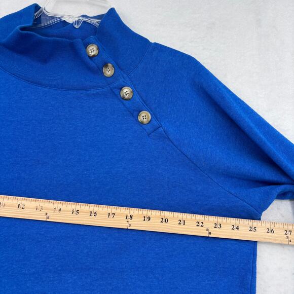 J. Crew Fleece Sweatshirt Size XL Blue Button Mock Neck Pullover Raglan Sleeve - Picture 9 of 11